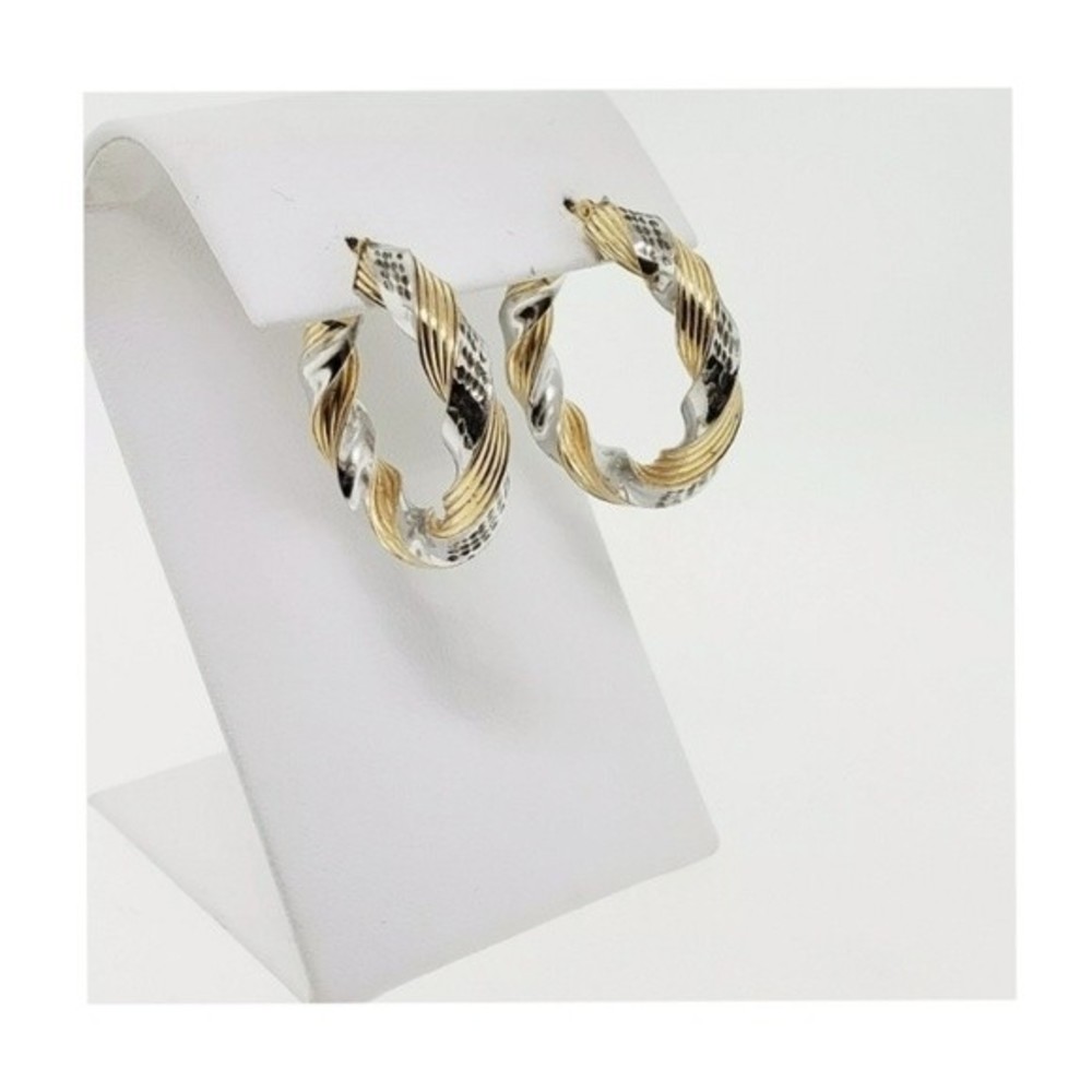 Peter Brams 14K Gold Hoops Twisted Rope Design 925 Sterling Silver - Picture 5 of 16